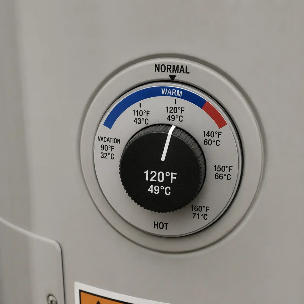 Thermostat dial at 120 degrees